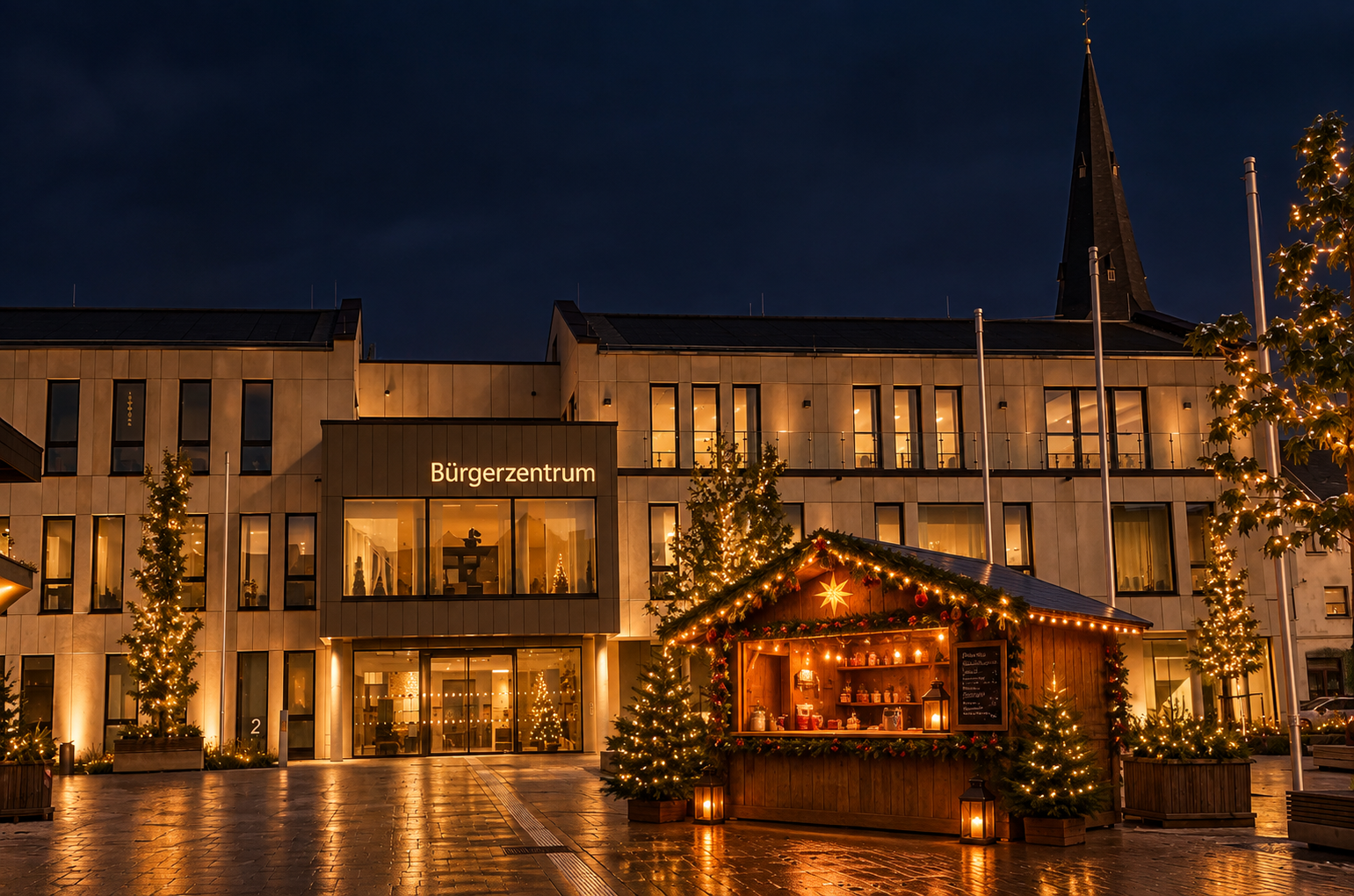 Hütte vor dem Bürgerzentrum