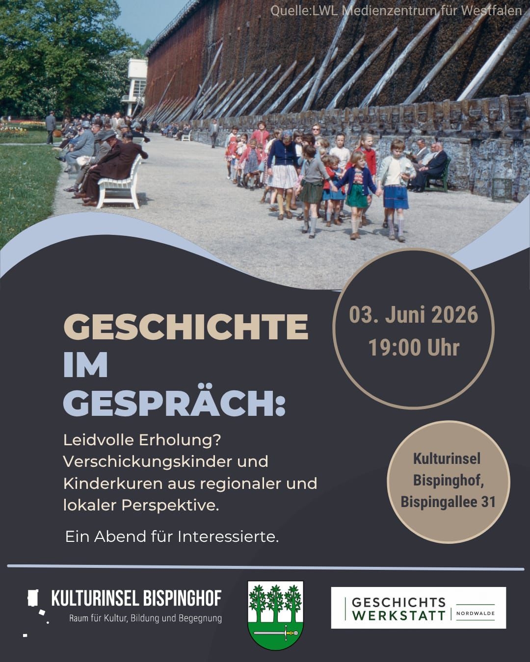 Plakat Einladung 3.6. mit einer Kindergruppe vor den Salinen