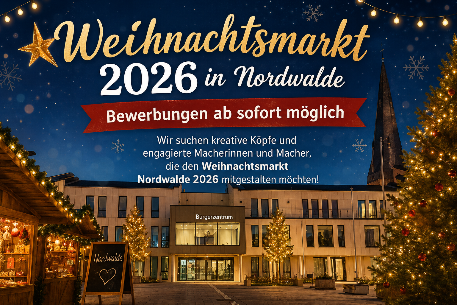 Werbeplakat weihnachtlich vor dem Bürgerzentrum